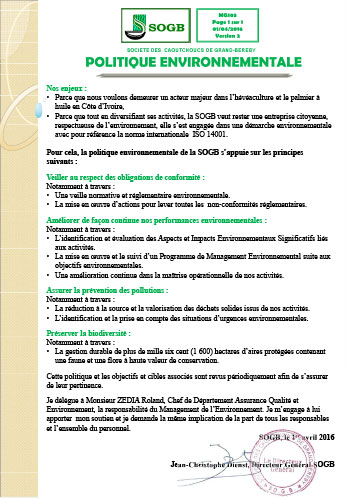 Politique environnementale SOGB
